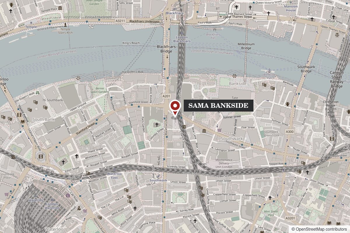 Map showing SAMA Bankside at 3 Robinson Road, London SE1 8BU, near Blackfriars Bridge