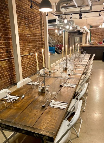 This is a spacious secluded semi-private area that's closed where the doors are at the end and opens out to our bar area.
 
Although shown with the tables setup in a restaurant-style, these can be lined up to one side to create a long drinks & buffet table making more space for your guests to mingle.
 
Plus, it comes with a separate room through the glass doors with high tables for your guests who want to sit and chat.
 
Our Lower Arch is ideal for larger parties of up to 80 guests having a drinks reception, birthday and engagement party, or private dining for up to 30 guests.